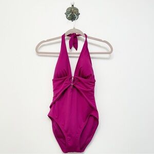 Carmen Marc Valvo Azalea Plunge One Piece Swimsuit Halter Tie Women’s Size 8 NWT